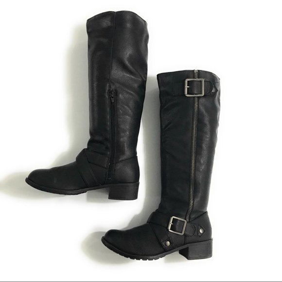 SO Shoes - (SOLD) SO Black Faux Leather Tall Riding Boots